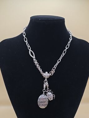 Silver-tone Love Pendant Necklace with Ladybug Charm